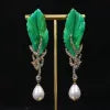 Green Leaves Long Pendant Baroque Style Earrings Pendant Accessories For Women